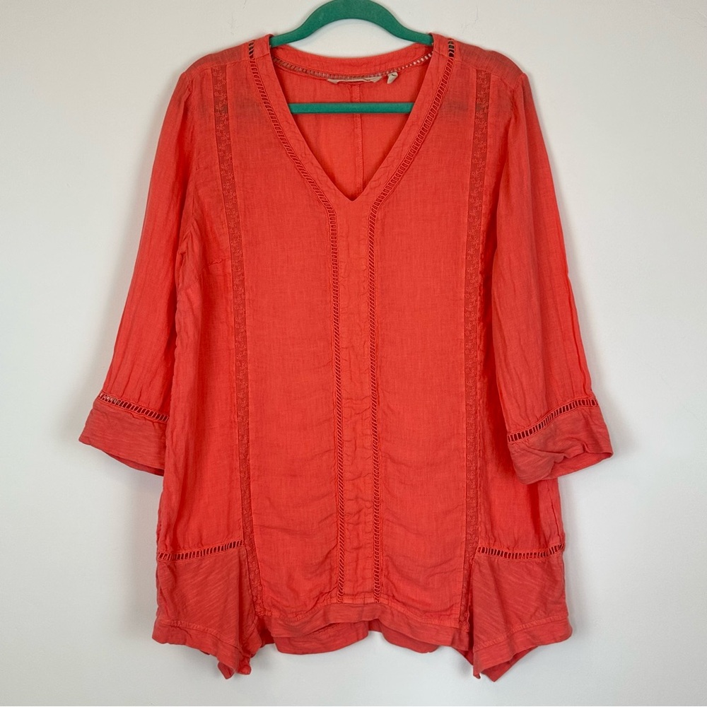 Soft Surroundings Linen Cotton Lagenlook Beach Coastal Eyelet Pink Tunic L